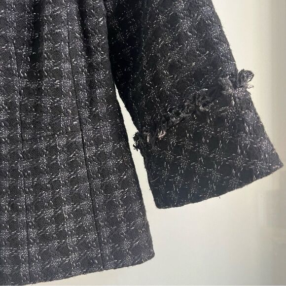 Ann Taylor Italian Tweed Fringe Snap Button Cropped Blazer Women’s 4 Checkered - Picture 2 of 8
